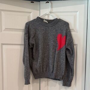 Chic Gray Sweater with Red Heart Accent